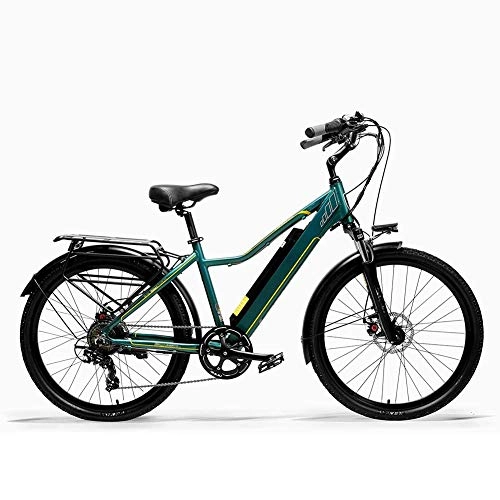 Electric Bike : CXY-JOEL Adults Urban Electric Bike, Dual Disc Brakes 26 inch Pedal Assist Bicycle Aluminum Alloy Frame Oil Spring Suspension Fork 7 Speed, White, 10.4Ah, Blue