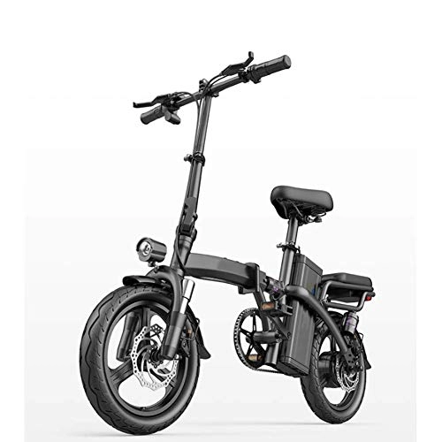 Electric Bike : CXY-JOEL City Folding Electric Bicycle, Dual Disc Brakes 14 inch Adults Urban Commuter Ebike 400W Motor Seven Shock Absorbers with Back Seat, Black, 35Km, Black