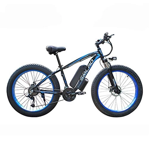 Electric Bike : CXY-JOEL Electric Bikes for Adults Women Men, 4.0" Fat Tires 26 inch 21 Speed Ladies Mountain Bicycle, 48V 13Ah / 15Ah 350W / 500W / 1000W MTB E-Bike with Ip54 Waterproof, Black Yellow, 350W15Ah, Black Blue