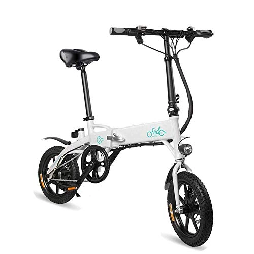 Electric Bike : CXY-JOEL Folding Electric Bicycle 250W 36V 10.4Ah Lithium Battery 14 inch Wheels Led Battery Light Silent Motor Portable Lightweight Electric Bike for Adult Black White, White, White