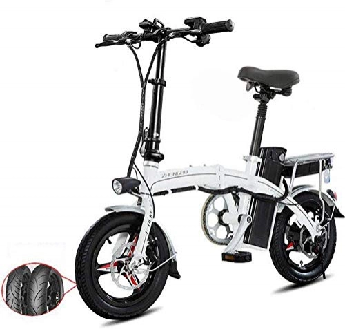 Electric Bike : CXY-JOEL Lightweight and Aluminum Folding E-Bike with Pedals Power Assist and 48V Lithium Ion Battery Electric Bike with 14 inch Wheels and 400W Hub Motor, 70To150Km White