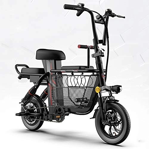 Electric Bike : CYC 12" Fat Tire Folding Electric Bike Foldable Beach Snow Bicycle Ebike with Storage Basket 350w 48v 11ah Removable Lithium Battery Moped Mountain Bicycles, Black