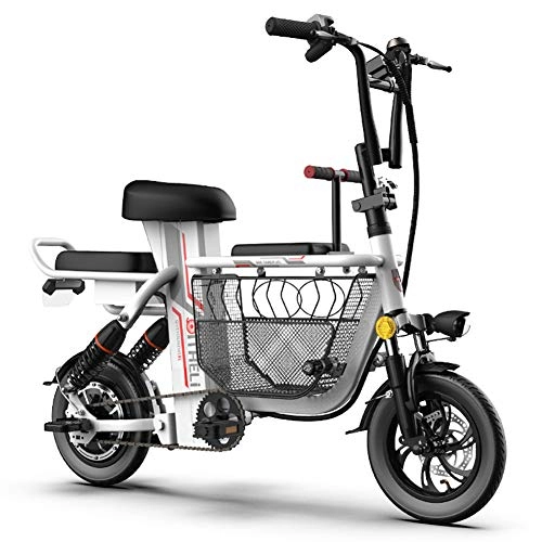 Electric Bike : CYC 12" Fat Tire Folding Electric Bike Foldable Beach Snow Bicycle Ebike with Storage Basket 350w 48v 11ah Removable Lithium Battery Moped Mountain Bicycles, White