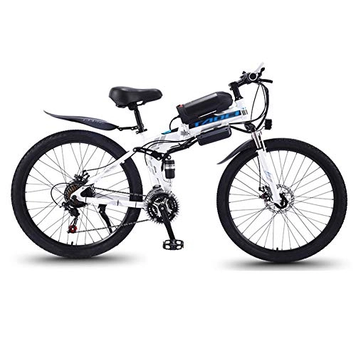 Electric Bike : CYC Steel Frame Folding Electric Bicycle Adult Mountain Bike 36v 13a 22mph 350w Automatic Headlight Professional 21 Speed Gears Foldable Bicycle Suitable for Travel and Leisure Activities, White