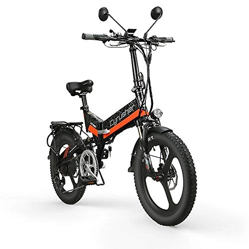 Electric Bike : Cyex XF590 Folding Electric Bike 500W 48V 10A Li-Battery 20 Inch Tire with Detachable Internal Battery with Front and Rear Light with Seat Frame (Orange)