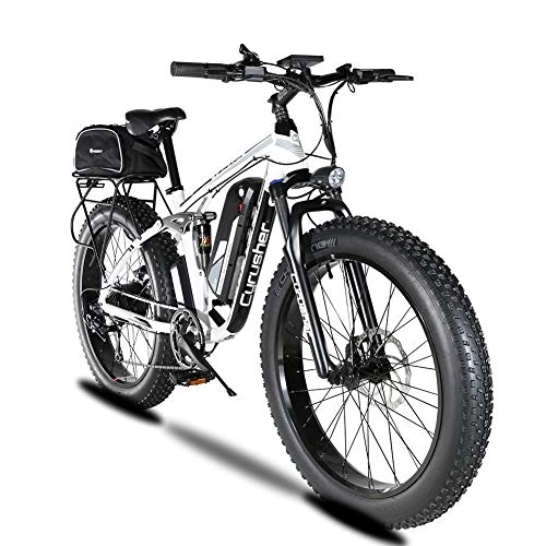 Electric Bike : Cyex XF800 MTB Mans Mountain Electric Bike Bicycle 750W 48V Brushless Motor 48V*13AH LG Battery Full Suspension 7 Gears 5 PAS 26’’X4.0 Fat Tire Hydraulic Disc Brakes LCD Smart Computer eBike (White)