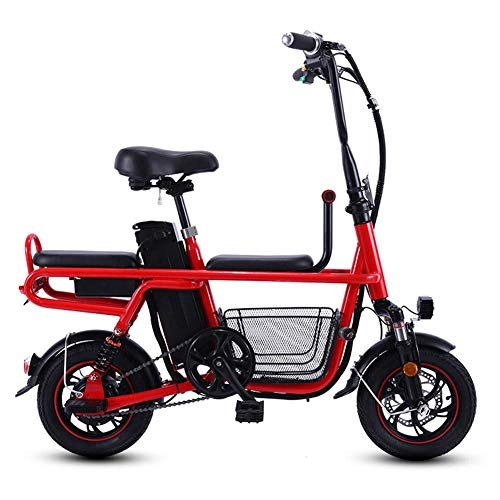 Electric Bike : CYGGL Folding Electric Bike, Removable Lithium Ion Battery, Drum Brakes, LCD Display, 35KM / H, Driving Range 25KM, Shock Absorber, Three Seats, Three-Speed Shift
