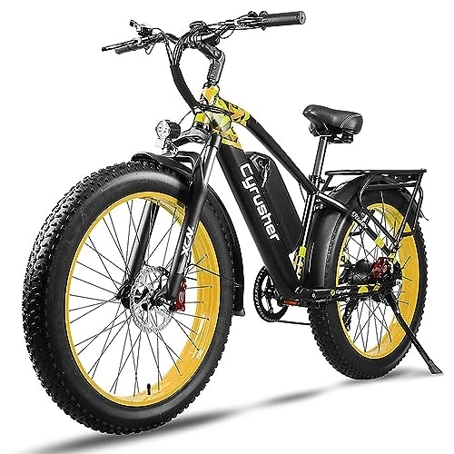 Electric Bike : Cyrusher 26" Electric Bike For Adults, XF650 Mountain Ebike 250W 48V 13Ah, 26" x 4" Fat Tire, Shimano 7-Speed, Front Suspension, Yellow