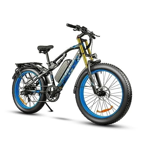 Electric Bike : Cyrusher 26" Electric Bike For Adults, XF900 Mountain Ebike with 48V 17Ah, 26" x 4" Fat Tire, Shimano 7-Speed, Motorcycle-Style Dual Shock Absorber, Blue