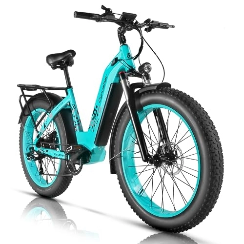 Electric Bike : Cyrusher 26inch Aluminum Electric Bike, Kuattro Hardtrail Ebike 250W 48V 17Ah, 4" Fat Tire, Shi-mano 7 speed Gears, 180mm Disc Brakes, BLUE