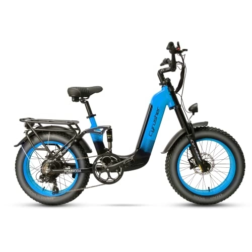 Electric Bike : Cyrusher Electric Bike for Adults, 250W Kommoda Electric Bike | 20x4'' Fat Tire Mountain Ebike with Integrated Battery Snow Beach E-Bikes Electric Bike (Blue)