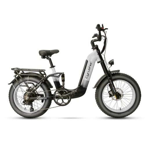 Electric Bike : Cyrusher Electric Bike for Adults, 250W Kommoda Electric Bike | 20x4'' Fat Tire Mountain Ebike with Integrated Battery Snow Beach E-Bikes Electric Bike (White)