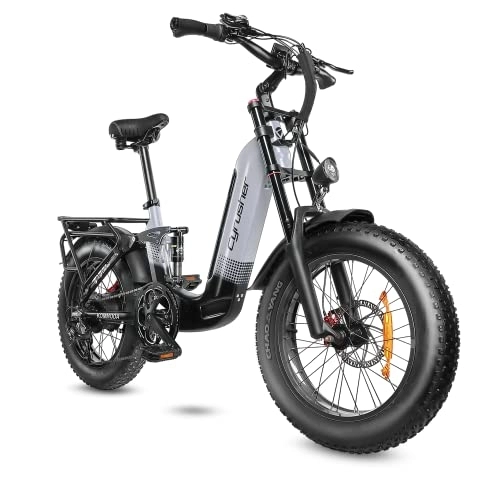Electric Bike : Cyrusher Electric Bike, Kommoda 20 Inch Fat Tire EBike, 14Ah 250W 48V City E Bike for Adults, Shimano 7-Speed Snow Beach Mountain E-Bike (Gray)