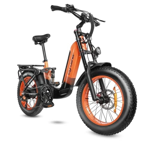 Electric Bike : Cyrusher Electric Bike, Kommoda 20 Inch Fat Tire EBike, 14Ah 250W 48V City E Bike for Adults, Shimano 7-Speed Snow Beach Mountain E-Bike (Orange)