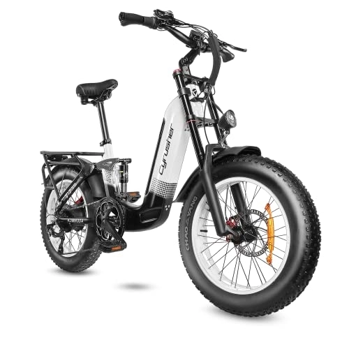 Electric Bike : Cyrusher Electric Bike, Kommoda 20 Inch Fat Tire EBike, 14Ah 250W 48V City E Bike for Adults, Shimano 7-Speed Snow Beach Mountain E-Bike (WHITE)