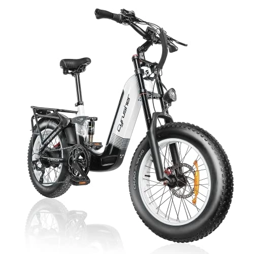 Electric Bike : Cyrusher Electric Bike, Kommoda Step-Through 20" x 4.0" Fat Tire Electric Bikes for Adults, 14Ah 250W 48V E Bike, Ebike with 7 Gears SHIMANO 3.7'' LCD Display (White)