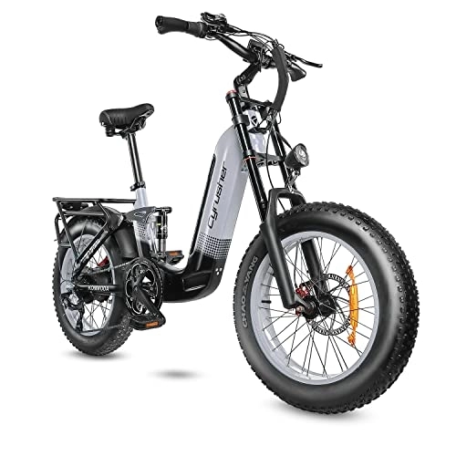 Electric Bike : Cyrusher Electric Bike, Kommoda Step-Through 20" x 4.0" Fat Tire Electric Bikes for Adults, 14Ah 250W 48V E Bike, Ebike with 7 Gears SHIMANO System 3.7'' LCD Display(Gray)