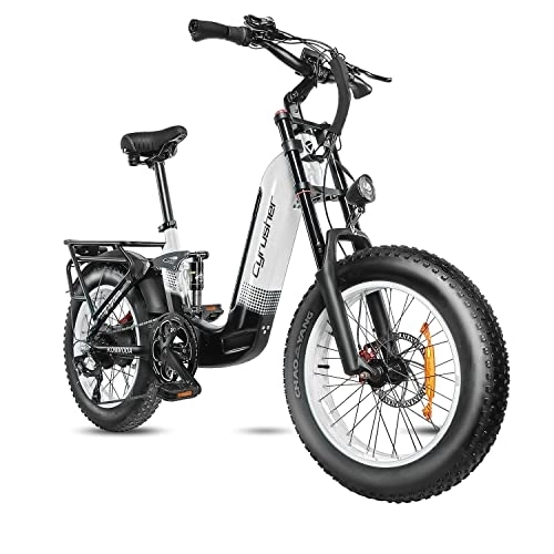 Electric Bike : Cyrusher Electric Bike, Kommoda Step-Through 20" x 4.0" Fat Tire Electric Bikes for Adults, 14Ah 250W 48V E Bike, Ebike with 7 Gears SHIMANO System 3.7'' LCD Display (White)