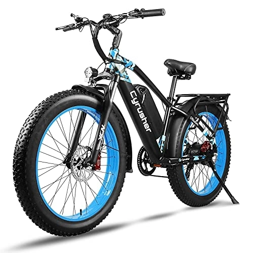Electric Bike : Cyrusher Electric Bike, XF650 26 Inch Fat Tire EBike, 16Ah 250W 48V City E Bike for Adults, Shimano 7-Speed Hardtail Electric Bike (BLUE)