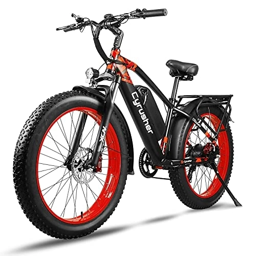 Electric Bike : Cyrusher Electric Bike, XF650 26 Inch Fat Tire EBike, 16Ah 250W 48V City E Bike for Adults, Shimano 7-Speed Hardtail Electric Bike (RED)