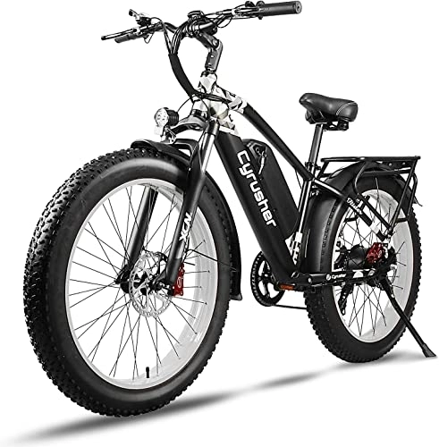 Electric Bike : Cyrusher Electric Bike, XF650 26 Inch Fat Tire EBike, 16Ah 250W 48V City E Bike for Adults, Shimano 7-Speed Hardtail Electric Bike (WHITE)
