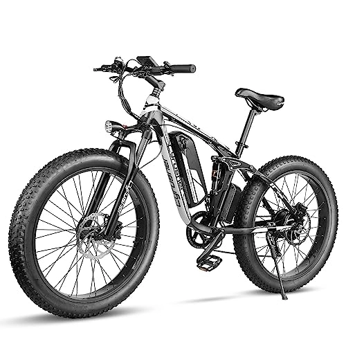 Electric Bike : Cyrusher Electric Bike, XF800 26 Inch Fat Tire EBike, 13Ah 250W 48V City E Bike for Adults, Shimano 7-Speed Snow Beach Mountain E-Bike (White)
