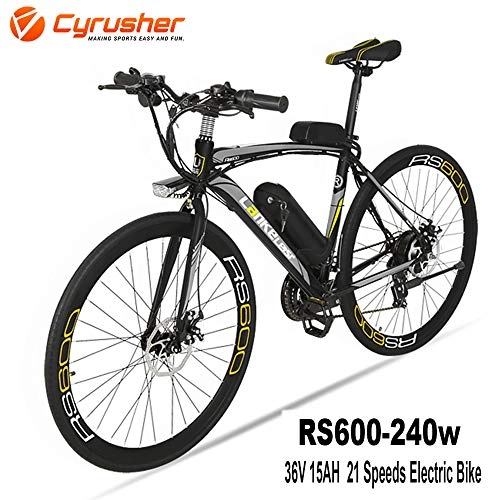 Electric Bike : Cyrusher RS600 Mans 50cm x 700c Road Bike 21 Speeds Electric Bike 240W 36V 15AH Removable Lithium Battery Mountain Bike City Bike Power Assist with Dual Disc Brakes Grey