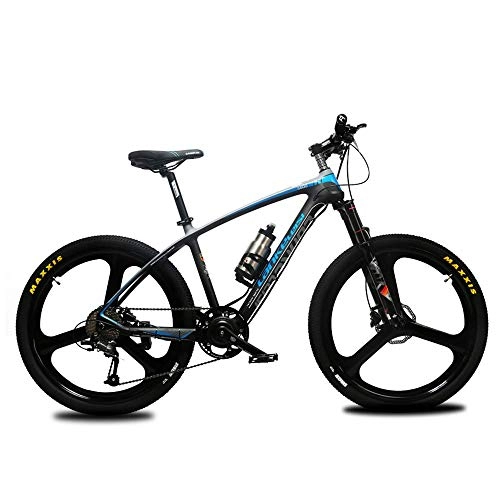 Electric Bike : Cyrusher S600 Carbon Fiber Mountain Ebike 36V 400W Electric Bicycle 9 Speeds Hydraulic Disc Brakes Mens Bike with Lithium Battery (Blue)