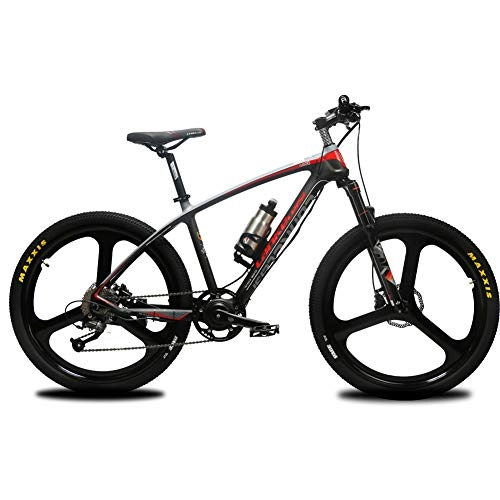Electric Bike : Cyrusher S600 Carbon Fiber Mountain Ebike 36V 400W Electric Bicycle 9 Speeds Hydraulic Disc Brakes Mens Bike with Lithium Battery (Red)