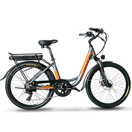 Electric Bike : Cyrusher XF200 City Electric Bike 500W 48V 14Ah Mechanical Disc Brake 700C 7 Speed for Women Bikes(gray-orange)