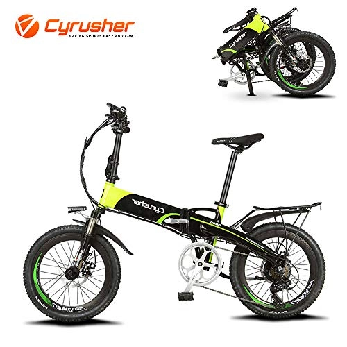 Electric Bike : Cyrusher XF500 Ebike 250W Mountain Bike Folding Electric Mountain Bikes 20 Inch Aluminum Alloy Frame with 48V 10A Li-Battery Ebikes(Green)