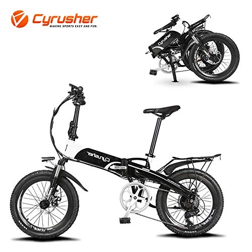 Electric Bike : Cyrusher XF500 Ebike 250W Mountain Bike Folding Electric Mountain Bikes 20 Inch Aluminum Alloy Frame with 48V 10A Li-Battery Ebikes(White)