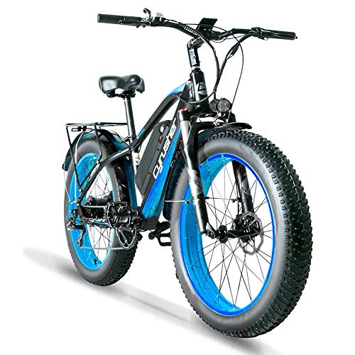 Electric Bike : Cyrusher XF650 Electric Bike 1000W Mountain Bike 26 * 4inch Fat Tire Bikes 21 Speeds Ebikes for Adults with 13Ah Battery (Blue)