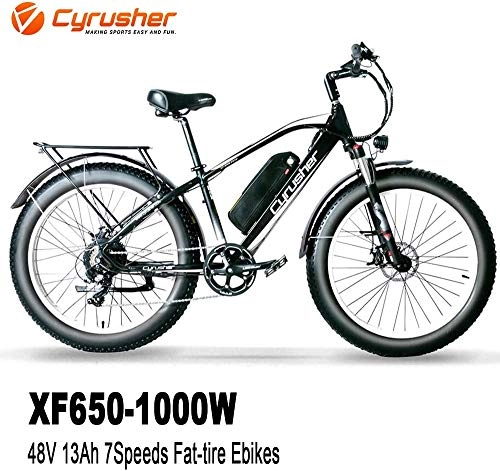 Electric Bike : Cyrusher XF650 Electric Bike 1000W Mountain Bike 26 * 4inch Fat Tire Bikes 7 Speeds Ebikes for Adults with 13Ah Battery (Green)