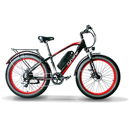 Electric Bike : Cyrusher XF650 Electric Bike 1000W Mountain Bike 26 * 4inch Fat Tire Bikes 7 Speeds Ebikes for Adults with 13Ah Battery (Red-1)