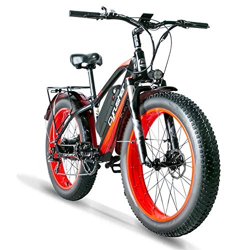 Electric Bike : Cyrusher XF650 Electric Bike 1000W Mountain Bike 26 * 4inch Fat Tire Bikes 7 Speeds Ebikes for Adults with 13Ah Battery (Red)