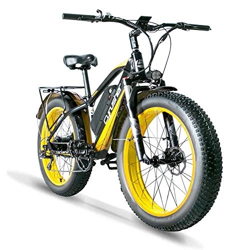 Electric Bike : Cyrusher XF650 Electric Bike Mountain Bike 26 * 4inch Fat Tire Bikes 7 Speeds Ebikes for Adults with 13Ah Battery (Yellow-1)