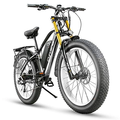 Electric Bike : Cyrusher XF650 Motorcycle Style Electric Bike 750W Bafang Motor 7 Speeds Fat Tire Electric Mountain Snow Beach Bike for Adults Hydraulic Disc Brakes with 17Ah Lithium Battery (White)