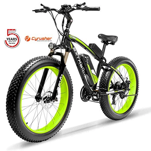 Electric Bike : Cyrusher XF660 1000W Motor 48v 13ah Battery Electric Mountain Bike 26 inch Fat Tire Snow Bike Pedals with Disc Brakes and Suspension Fork Removable Lithium Battery (Green)