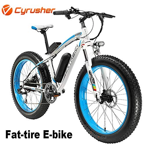 Electric Bike : Cyrusher XF660-500W Mountain Bike Electric Bike 26 '' 4.0 Fat Tire Mountain Ebike 48V 13ah bike with Lithium-Ion Battery for Christmas(Blue)