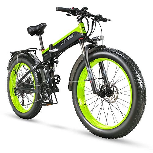 Electric Bike : Cyrusher XF690 1000w Electric Bike Fat Tire Mountain Ebike Folding Electric Bike for Adults (Green)