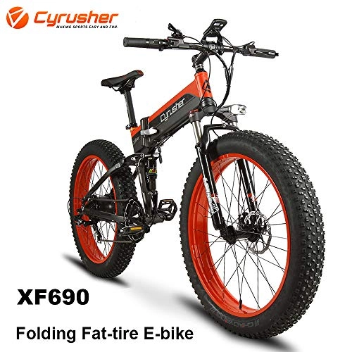Electric Bike : Cyrusher XF690 500W 48V 10AH 7 Speeds Folding Electric Fat Bike (red)