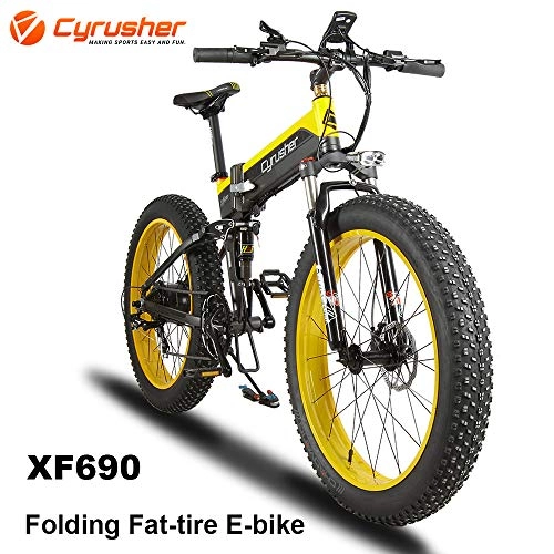 Electric Bike : Cyrusher XF690 500W 48V 10AH 7 Speeds Folding Electric Fat Bike (yellow)