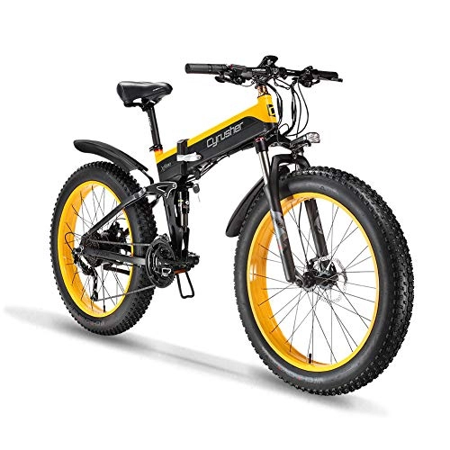 Electric Bike : Cyrusher XF690 Electric Bike 500W Folding Bike 48V 10AH 7 Speeds Fat Tire Mountain Bike(yellow)