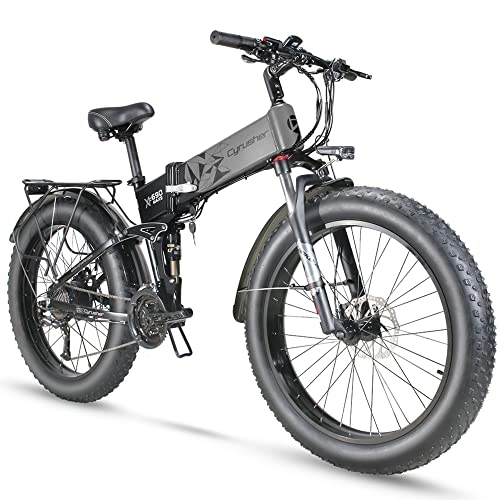 Electric Bike : Cyrusher XF690 Maxs Electric Bike Folding Bike 26 * 4 Fat-tire Mountain Bike with 15AH Battery (Gray