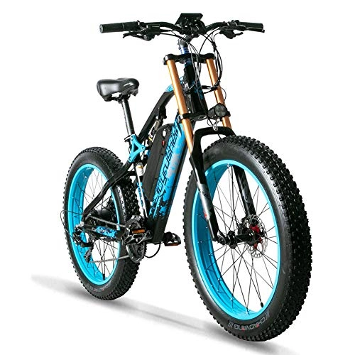 Electric Bike : Cyrusher XF900 Electric Bike 750w Fat Tire Mountain Bike for Adults Motorstyle Ebike for Mens (Blue)