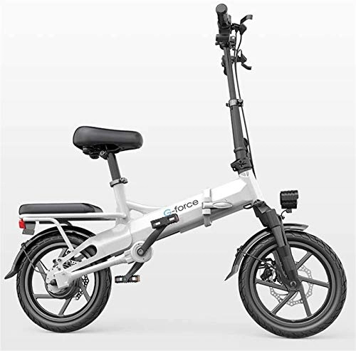 Electric Bike : CYSHAKE Home Folding Electric Bicycle Adult 14-inch Removable Lithium Battery, High Capacity 48V 400W With mudguard (Color : White)