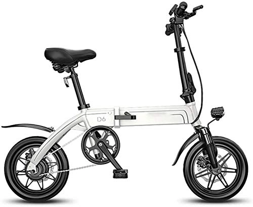 Electric Bike : CYSHAKE Home Folding Electric Bicycle, Light Bicycle 250W 36V 6AH Movable Lithium Battery All Aluminum Alloy Frame Bicycle With mudguard (Color : White)
