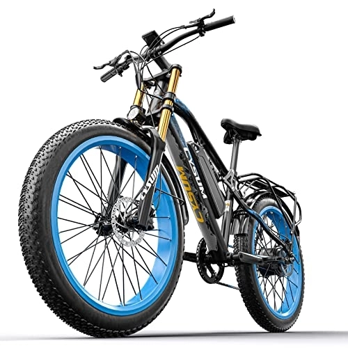 Electric Bike : cysum CM900 Plus Electric Bike Electric Mountain Bike for Adult Man Woman 26'' Fat Ebike 48v 17ah Battery Shimano 9 Speed Electric Bicycle (black blue)
