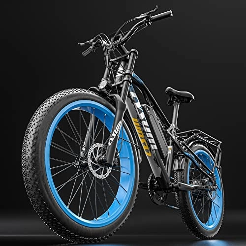 Electric Bike : cysum CM900 Pro Electric Bike 26'' fat Tire Ebike Electric Mountain Bike Adult Man Woman 48v 17ah Battery Total Suspension Electric Bicycle (black blue)